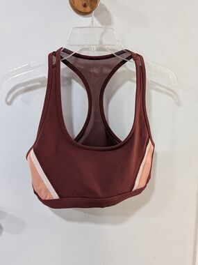 Spiritual Gangster Maroon Racerback Sports Bra with Pink Panels